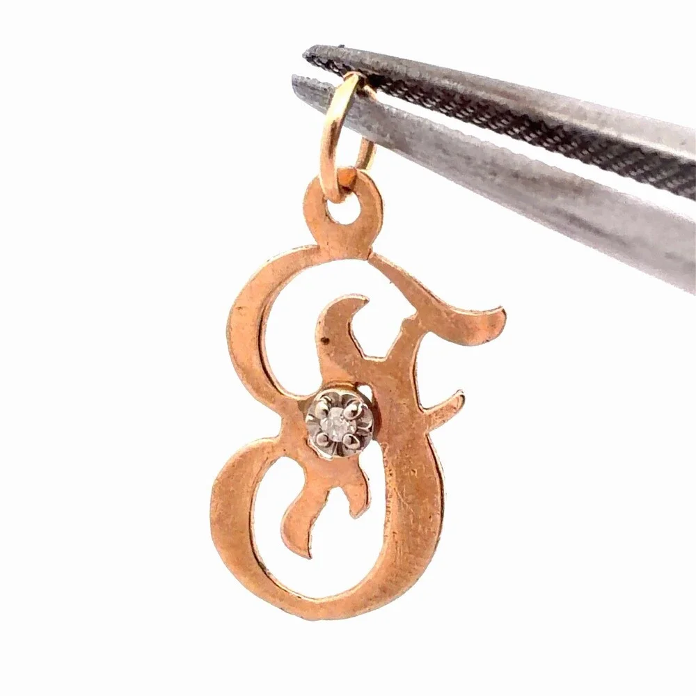 Estate 14K Yellow Gold Diamond Accent Script Capital G Monogram Initial Pendant